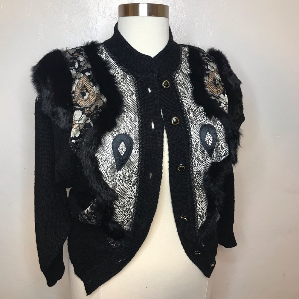 Vintage Laura Plus Size XL Cardigan Fur Trim